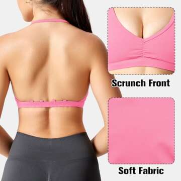 YEOREO Workout Sports Bras for Women Padded Strappy Open Back Gym Bra Light Impact Criss Cross Yoga Crop Top Candy Powder XS