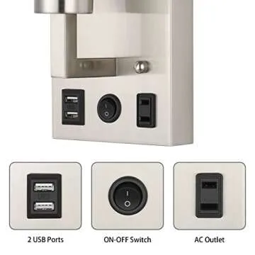 BTY Modern Wall Sconces Set of 2, Wall Lamps Bedroom Plug in with USB Charging Ports AC Socket Sconc...