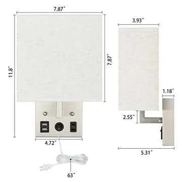 BTY Modern Wall Sconces Set of 2, Wall Lamps Bedroom Plug in with USB Charging Ports AC Socket Sconces Wall Lighting for Living Room Hallway, Silver(2 Bulbs Included)