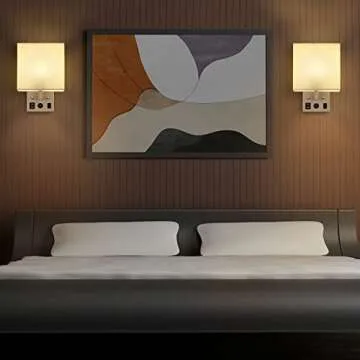 BTY Modern Wall Sconces Set of 2, Wall Lamps Bedroom Plug in with USB Charging Ports AC Socket Sconces Wall Lighting for Living Room Hallway, Silver(2 Bulbs Included)