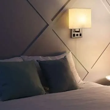 BTY Modern Wall Sconces Set of 2, Wall Lamps Bedroom Plug in with USB Charging Ports AC Socket Sconces Wall Lighting for Living Room Hallway, Silver(2 Bulbs Included)