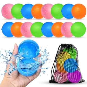 SOPPYCID 16Pcs Reusable Water Balloons, Eco-Friendly Summer Fun Toys