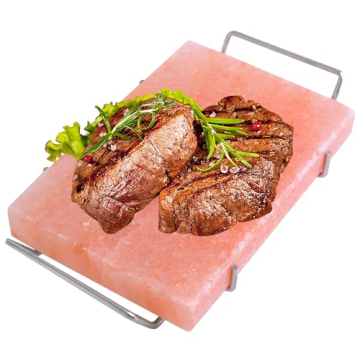 Spantik Professional Salt Block Set with Steel Tray 12" x 8" x 1.5" Himalayan Cooking Plate for Gril...