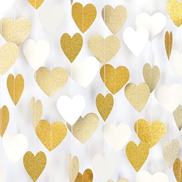 White-Gold Champagne Party-Decorations Heart Streamers Garland - 52Ft Christmas Wedding Engagement H...