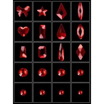 3100Pcs Red Rhinestones for Nails EBANKU Nail Art Rhinestones Kit Red Nail Crystal Rhinestones Mixed...