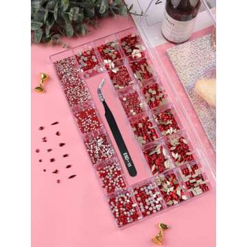 3100Pcs Red Rhinestones Nail Art Kit for DIY Crafts