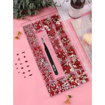 3100Pcs Red Rhinestones Nail Art Kit for DIY Crafts