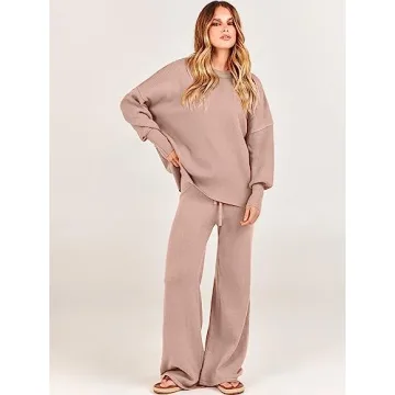 ANRABESS Women 2 Piece Oversized Sweater and Pants Set