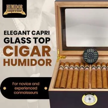 Humidor Supreme Capri Desktop Humidor with Glass Top, Mahogany Finish | Small Desktop Cigar Storage ...