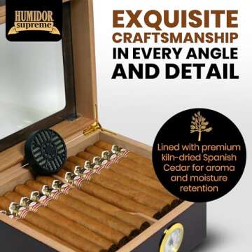 Humidor Supreme Capri Desktop Humidor with Glass Top, Mahogany Finish | Small Desktop Cigar Storage with Spanish Cedar Tray & Divider | Cigar Box with Humidifier & Glass Hygrometer, Holds 25-50 Cigars