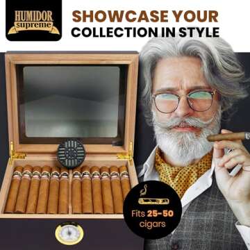 Humidor Supreme Capri Desktop Humidor with Glass Top, Mahogany Finish | Small Desktop Cigar Storage with Spanish Cedar Tray & Divider | Cigar Box with Humidifier & Glass Hygrometer, Holds 25-50 Cigars