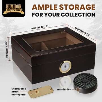 Humidor Supreme Capri Desktop Humidor with Glass Top, Mahogany Finish | Small Desktop Cigar Storage with Spanish Cedar Tray & Divider | Cigar Box with Humidifier & Glass Hygrometer, Holds 25-50 Cigars