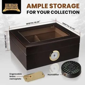 Humidor Supreme Capri Desktop Humidor with Glass Top, Mahogany Finish | Small Desktop Cigar Storage with Spanish Cedar Tray & Divider | Cigar Box with Humidifier & Glass Hygrometer, Holds 25-50 Cigars