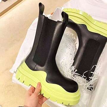 Wangchngqing Womens Rain Boots, Ankle Boots for Women Thick Heels Winter Autumn Boots Female Platform Shoes Round Toe Shoes (Color : Red, Shoe Size : 39)