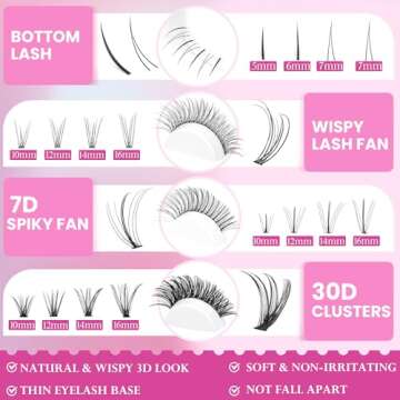 Geeneiya Lash Clusters Kit Individual Lash Extension Kit DIY Multi-type D Curl Cluster Eyelash Extension Kit with Bottom Lashes, Waterproof Lash Bond and Seal Glue, Lash Tweezers (30D, 480PCS)