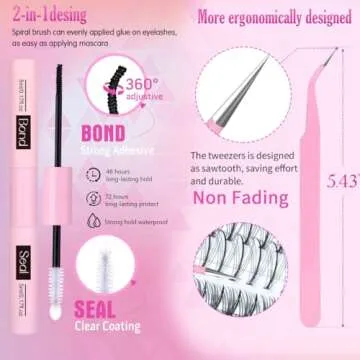 Geeneiya Lash Clusters Kit Individual Lash Extension Kit DIY Multi-type D Curl Cluster Eyelash Extension Kit with Bottom Lashes, Waterproof Lash Bond and Seal Glue, Lash Tweezers (30D, 480PCS)