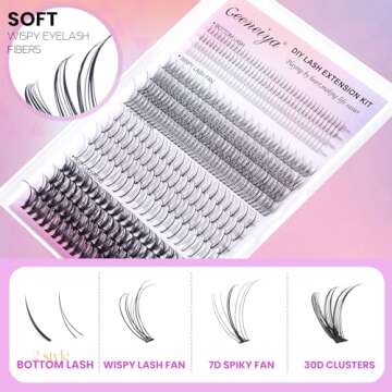 Geeneiya Lash Clusters Kit Individual Lash Extension Kit DIY Multi-type D Curl Cluster Eyelash Extension Kit with Bottom Lashes, Waterproof Lash Bond and Seal Glue, Lash Tweezers (30D, 480PCS)