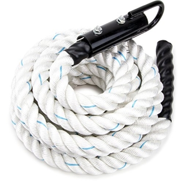 Crown Sporting Goods 1.5" Gym Climbing Rope for Adults (15-foot) - Poly Dacron Twist with Carabiner ...