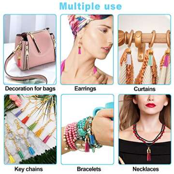 Duufin 200 Pieces Keychain Tassels Bulk Leather Tassel Colored Tassel Pendants for DIY Keychain and Craft, 40 Colors (Gold Cap)