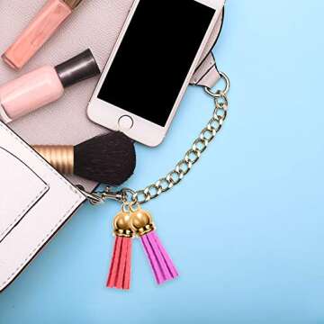 Duufin 200 Pieces Keychain Tassels Bulk Leather Tassel Colored Tassel Pendants for DIY Keychain and Craft, 40 Colors (Gold Cap)