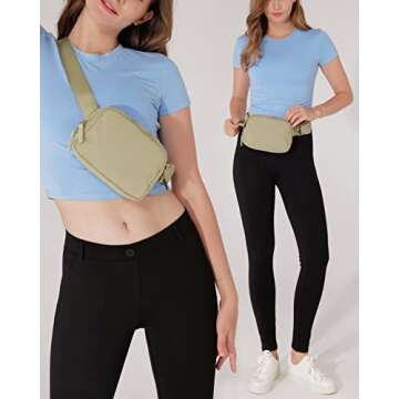 AslabCrew 2-Way Zipper Unisex Belt Bag with Adjustable Strap Fanny Packs Mini Waist Pouch for Outdoor Hiking Running Travel, Khaki