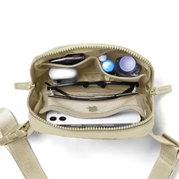 AslabCrew 2-Way Zipper Unisex Belt Bag with Adjustable Strap Fanny Packs Mini Waist Pouch for Outdoor Hiking Running Travel, Khaki