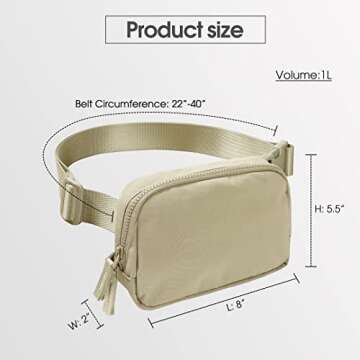 AslabCrew 2-Way Zipper Unisex Belt Bag with Adjustable Strap Fanny Packs Mini Waist Pouch for Outdoor Hiking Running Travel, Khaki