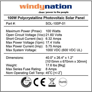 WindyNation 100 Watt Solar Panel for RVs and Off Grid