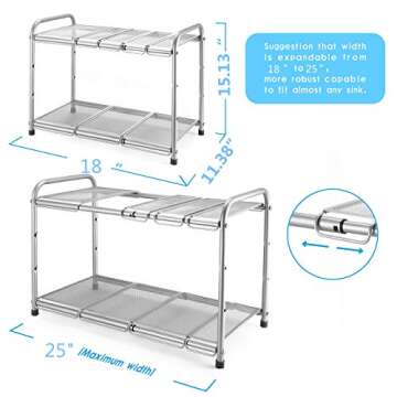 Simple Trending 2-Tier Under Sink Expandable Cabinet Shelf Organizer Rack with 8 Removable Panels for Kitchen Bathroom Storage, Silver