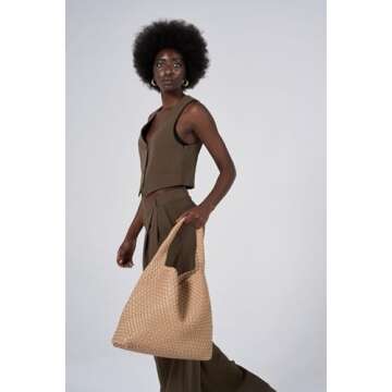 MELOLILA Large Woven Bag Tote Bags for Women Vegan Leather Tote Bag Woven Purse Woven Handbag