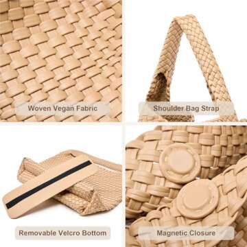 MELOLILA Large Woven Vegan Leather Tote Bag for Women