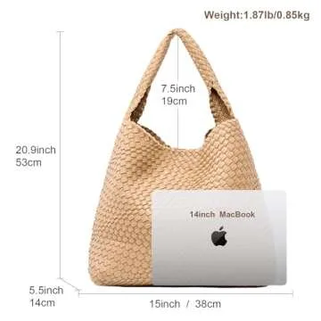 MELOLILA Large Woven Vegan Leather Tote Bag for Women