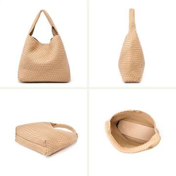 MELOLILA Large Woven Vegan Leather Tote Bag for Women