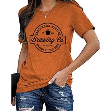 YI XIANG RAN Halloween T Shirt Women Sanderson Shirt Witches Graphic Tees Casual Short Sleeve Holida...