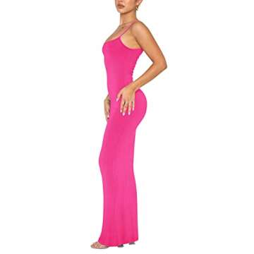 REORIA Women's Sexy Casual Lounge Slip Long Dress Elegant Wedding Guest Sleeveless Backless Ribbed Bodycon Maxi Dresses Rose Red X-Large