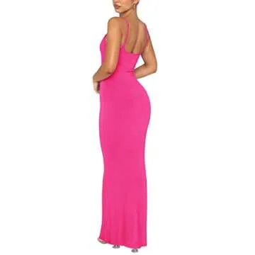 REORIA Women's Sexy Casual Lounge Slip Long Dress Elegant Wedding Guest Sleeveless Backless Ribbed Bodycon Maxi Dresses Rose Red X-Large