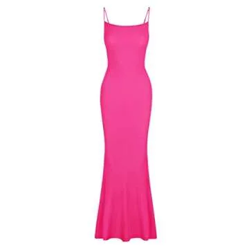 REORIA Women's Sexy Casual Lounge Slip Long Dress Elegant Wedding Guest Sleeveless Backless Ribbed Bodycon Maxi Dresses Rose Red X-Large