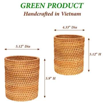 Round Rattan Utensil Holder Set of 2, Handwoven Rattan Chopsticks Holder Bamboo Utensil Holders, Eco...