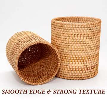 Round Rattan Utensil Holder Set of 2, Handwoven Rattan Chopsticks Holder Bamboo Utensil Holders, Eco Friendly Kitchen Cooking Utensils Set for Kitchen Countertop, Tools Kitchenware (Honey Brown)