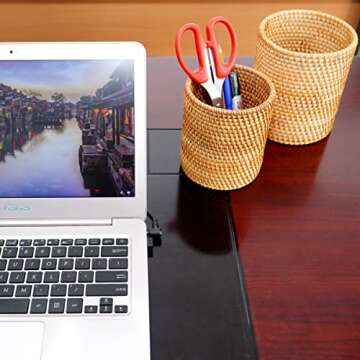 Round Rattan Utensil Holder Set of 2, Handwoven Rattan Chopsticks Holder Bamboo Utensil Holders, Eco Friendly Kitchen Cooking Utensils Set for Kitchen Countertop, Tools Kitchenware (Honey Brown)