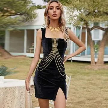 YADOCA Body Chain for Women Sexy Gold Layered Crossover Tassels Bra Chain Minimalist Belly Chain Necklace Summer Beach Bikini Body Jewelry