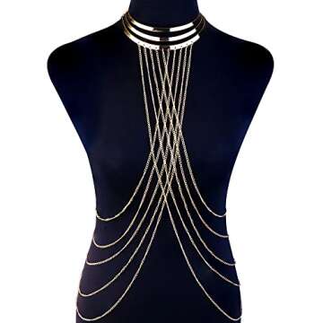 YADOCA Body Chain for Women Sexy Gold Layered Crossover Tassels Bra Chain Minimalist Belly Chain Necklace Summer Beach Bikini Body Jewelry