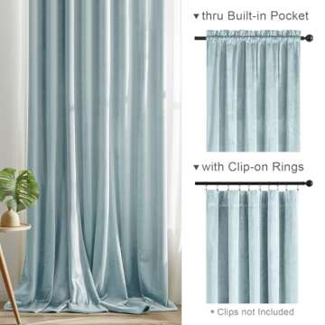 Lazzzy Baby Blue Velvet Curtains Room Darkening Thermal Insulated Curtains 96 Inch Long Window Drapes for Bedroom Living Room Super Soft Luxury Rod Pocket Window Treatment, 2 Panels