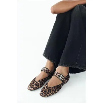 Elegant Leopard Ballet Flats Women Comfortable Buckle Strap