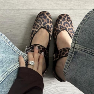 Elegant Leopard Ballet Flats Women Comfortable Buckle Strap