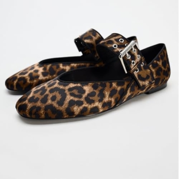 Elegant Leopard Ballet Flats Women Comfortable Buckle Strap