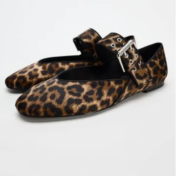 Elegant Leopard Ballet Flats Women Comfortable Buckle Strap