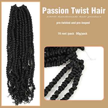 Ago 18 inch 7 Packs Pre-twisted Passion Twist Hair 16 Roots/pack Pre-looped Crochet Hair Ombre Colors Synthetic Braiding hair Extensions(18inch,1B)