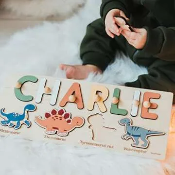 Name Puzzle with Dinosaurs Personalized Wooden Name Puzzle Wooden Toys Custom Name Puzzle by BusyPuzzle Christmas Gift Educational Toy Nursery Decor Easter Present