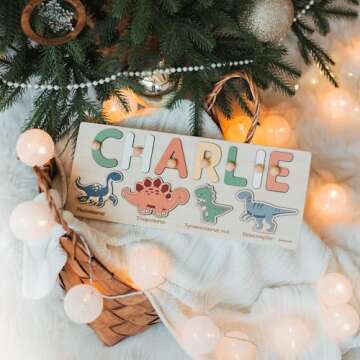 Name Puzzle with Dinosaurs Personalized Wooden Name Puzzle Wooden Toys Custom Name Puzzle by BusyPuzzle Christmas Gift Educational Toy Nursery Decor Easter Present